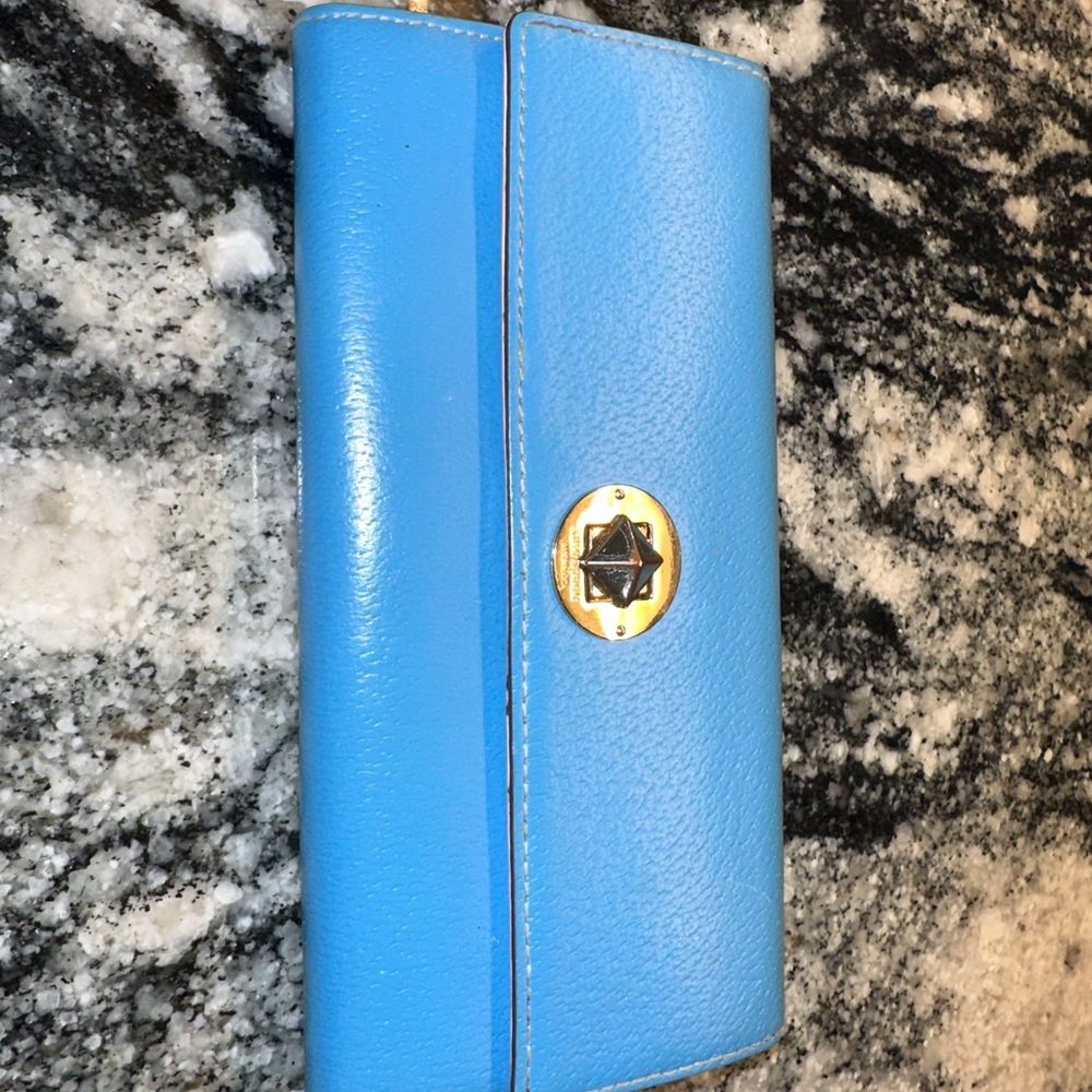 Kate Spade Blue Leather Wallet with Gold Accent turnlock